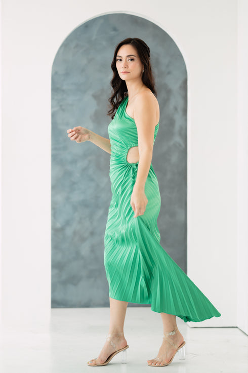 GS Party: Renee One Shoulder Pleated Dress with Cutout Details